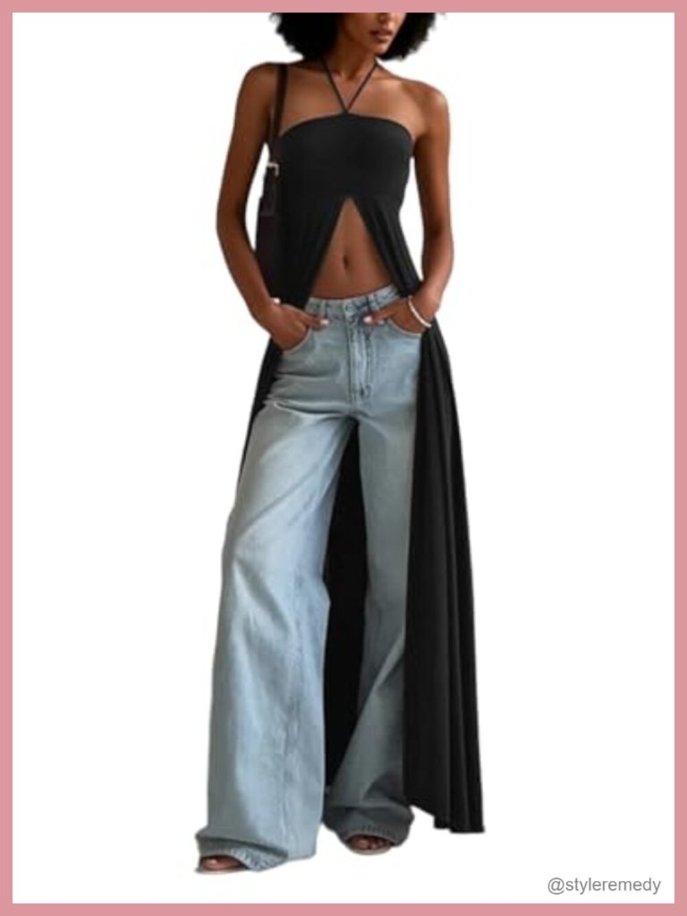 Women Halter Maxi Top High Split Flowy Boho Duster Shirt Dress Cover Up